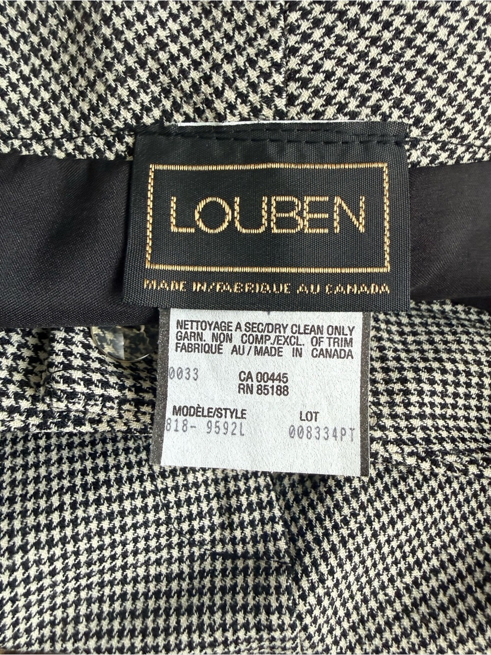 LOUBEN High-Waist Wide-Leg wool Dress Pants in hounds tooth print. - Picture 5 of 5